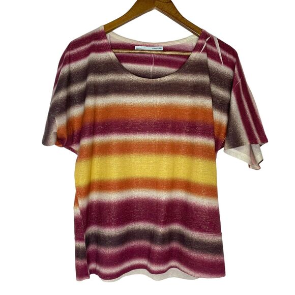 Maurices Multicolor Striped Short Sleeve Round Neck Shirt Size Large Women’s - Picture 1 of 10